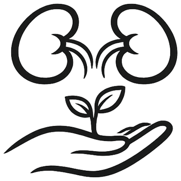 Icon: kidneys supported by a plant held in an open hand