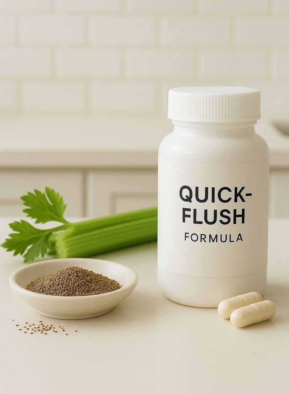 Celery seed and a glass of water, a typical quick-flush approach